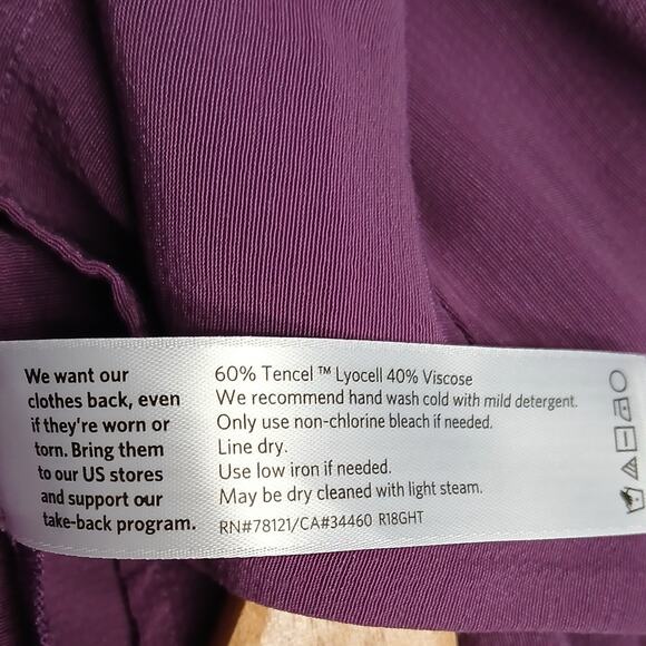 Eileen Fisher SZ L Drawstring-Waist Shirt Dress In Currant Tencel Viscose $298 - Picture 5 of 6